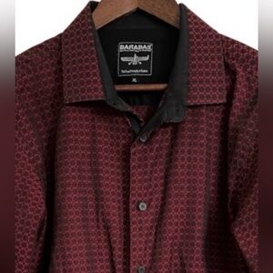 Barabas Burgundy and Black Button Down Shirt, Size XL